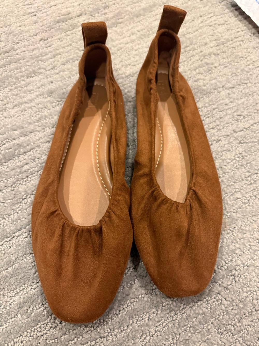 Brand New Nordstrom Rack Brown Suede Elastic Ballet Flats Sz 7.5